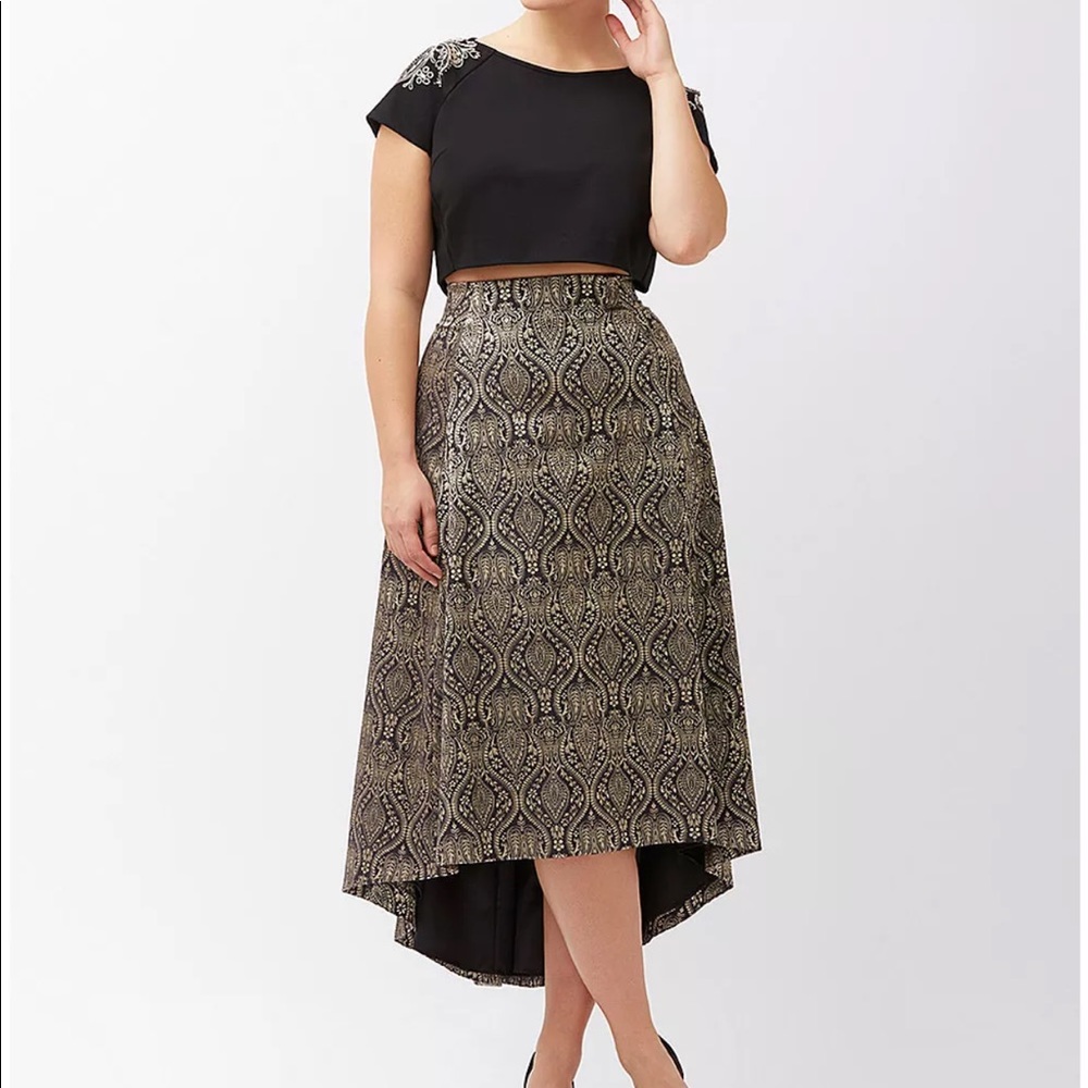 Jacquard Metallic High Low Skirt